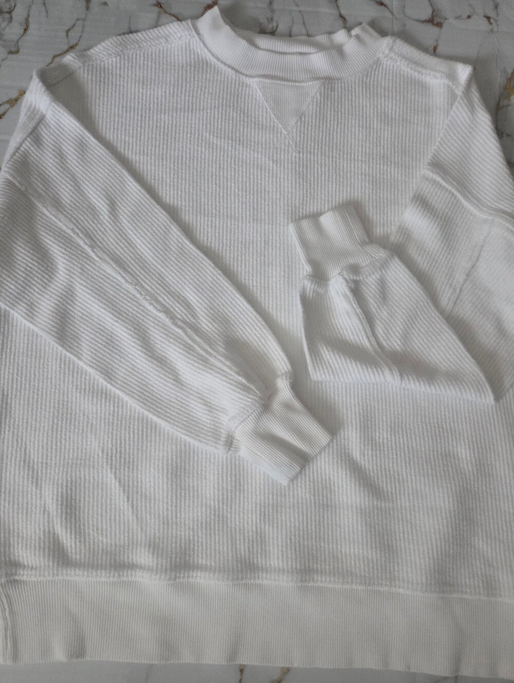 aerie White Ribbed Crewneck Sweater